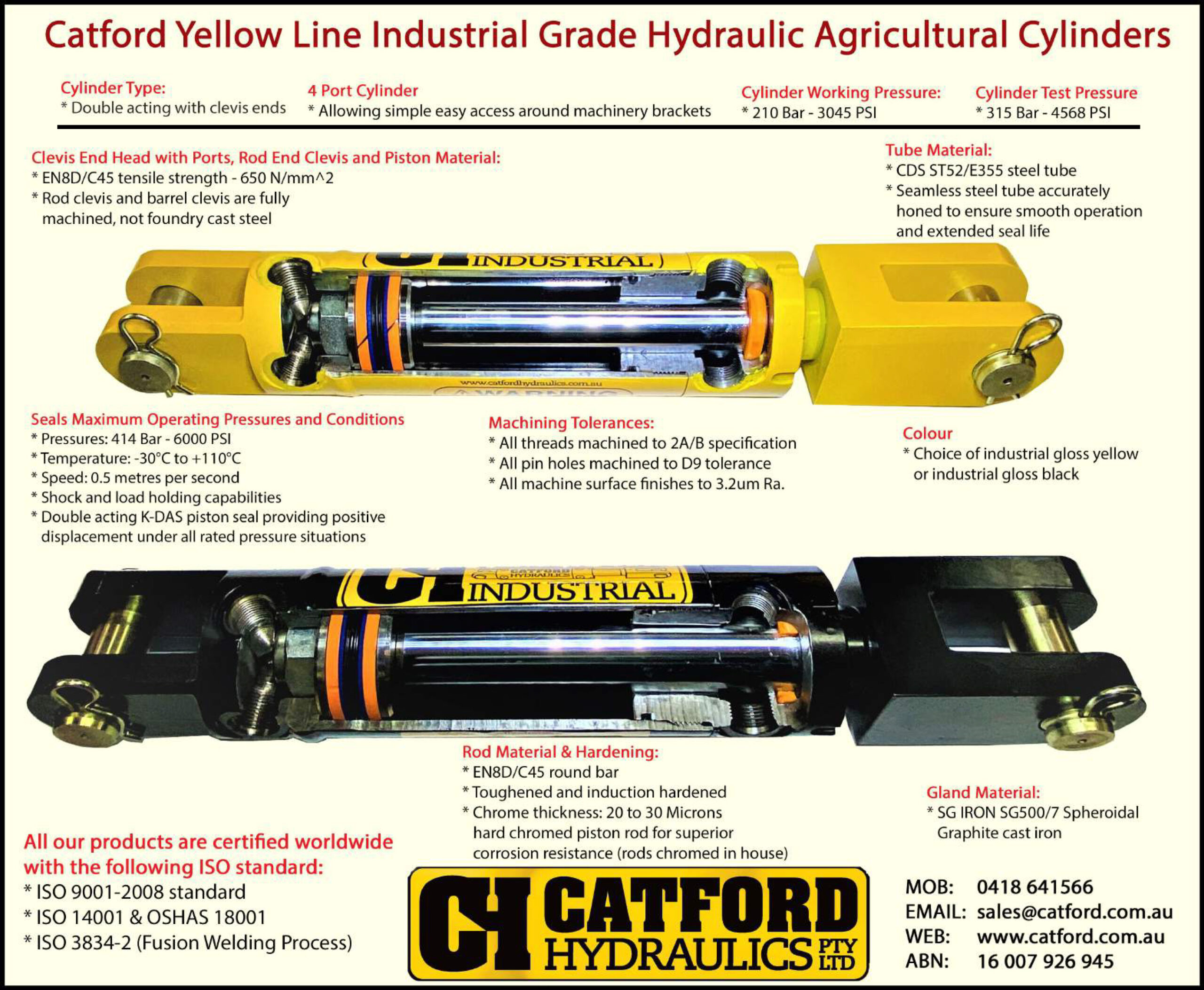 WEN CC2004 Clevis Hydraulic Cylinder with 2 Bore and 4-inch Stroke Black 